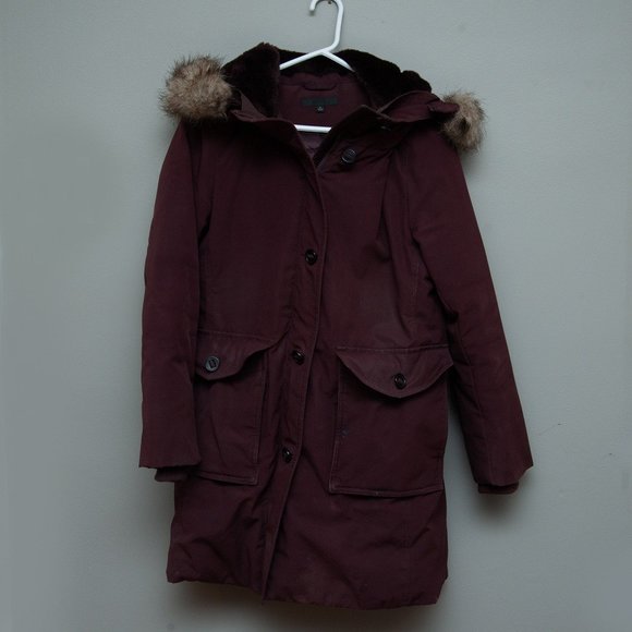 Uniqlo Jackets & Blazers - Used Uniqlo Down Warm Long Winter Jacket Coat Faux Fur Hood in Wine Small